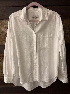 LOFT White Casual Button-Down Shirt